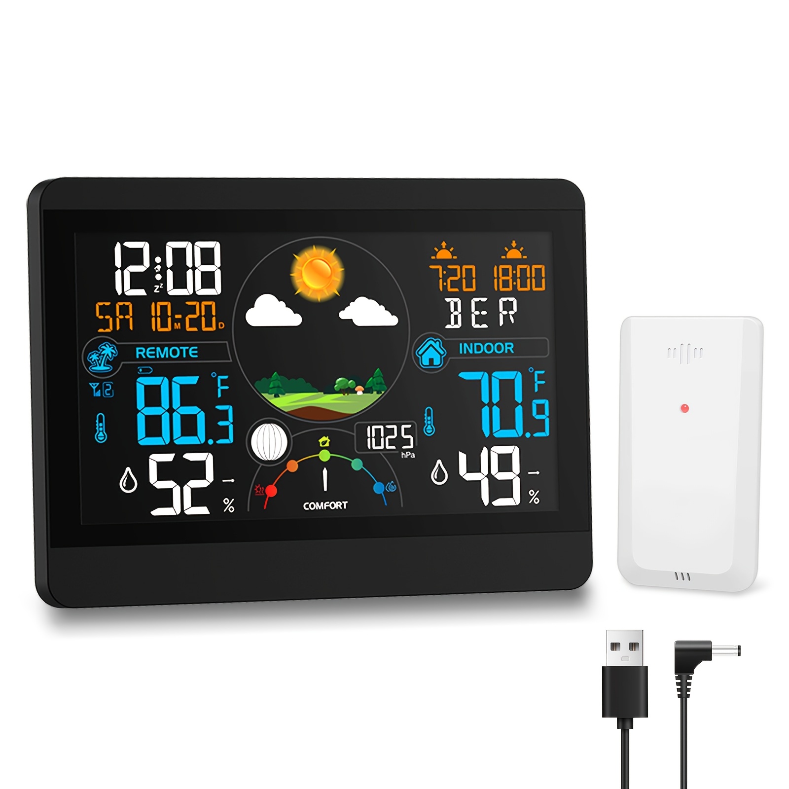 TEMU Geevon Wireless Indoor/outdoor Thermometer With Color Display Digital Temperature Calendar, Pressure, And Weather Forecast, Indoor Temperature