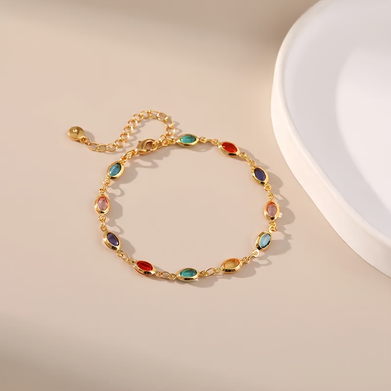 TEMU Haocow Women's Golden Bohemian Multicolored Glass Oval Beaded Bracelet - Suitable For Vacation And Daily Wear Jewelry, Party Additions; A Bracelet With Ethnic Style Characteristics
