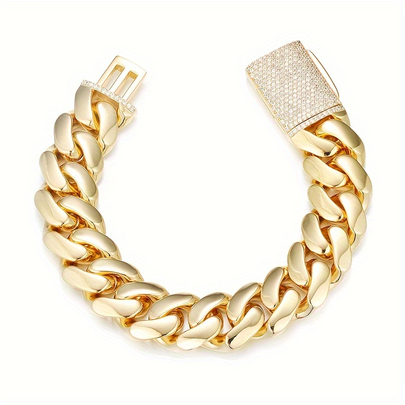 TEMU Mens Stainless Steel Golden Cuban Chain Fashion Bracelet