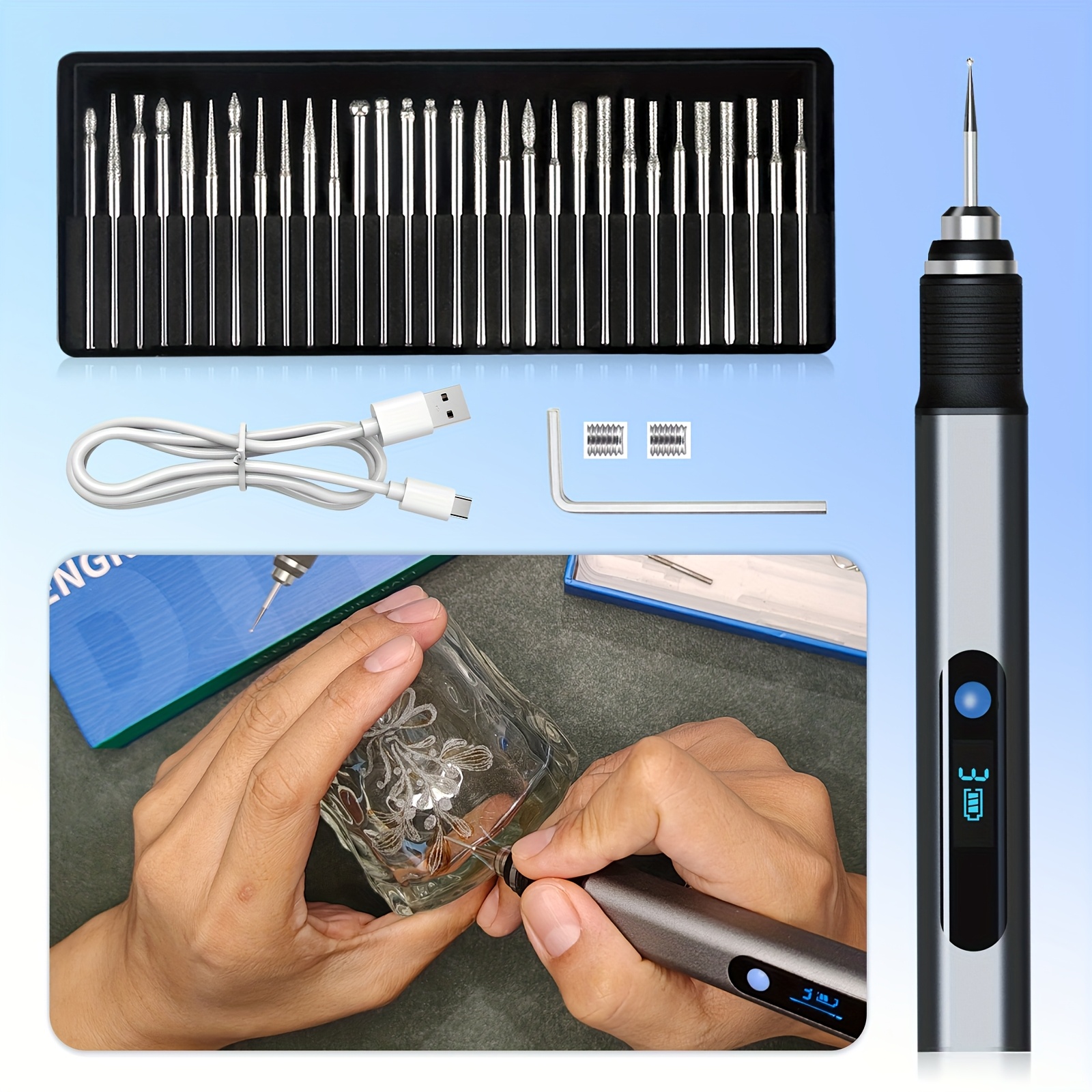 

Electric Engraving Pen With 30 Bits, Usb Rechargeable Cordless Etching Pen, Professional Mini Carving Machines Portable Diy Rotary Tool Engraver For Jewelry Stone Metal Plastic Resin Model