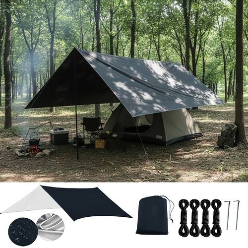 juego de 8 piezas de toldo parasol para camping de /verano, un toldo y , 2 estacas de sujeción y una bolsa de almacenamiento que también puede usarse como tapete de suelo. proporciona protección solar eficiente y térmico, ofreciendo