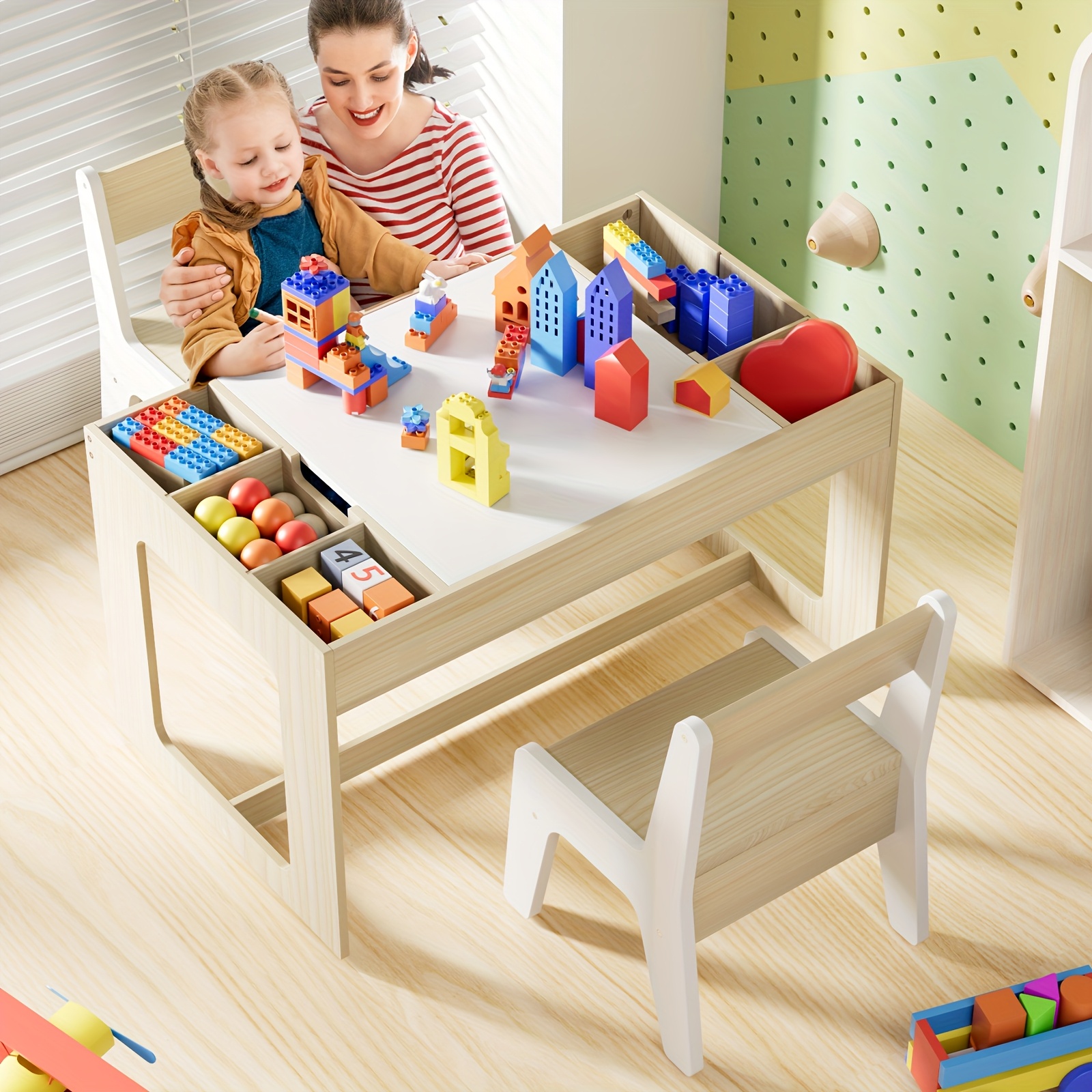 Desk And Chair Set For Toddler, Montessori Table With Bookshelf, Kids Board Game Table, Desk With Drawer, Minimalist Furniture, - UK