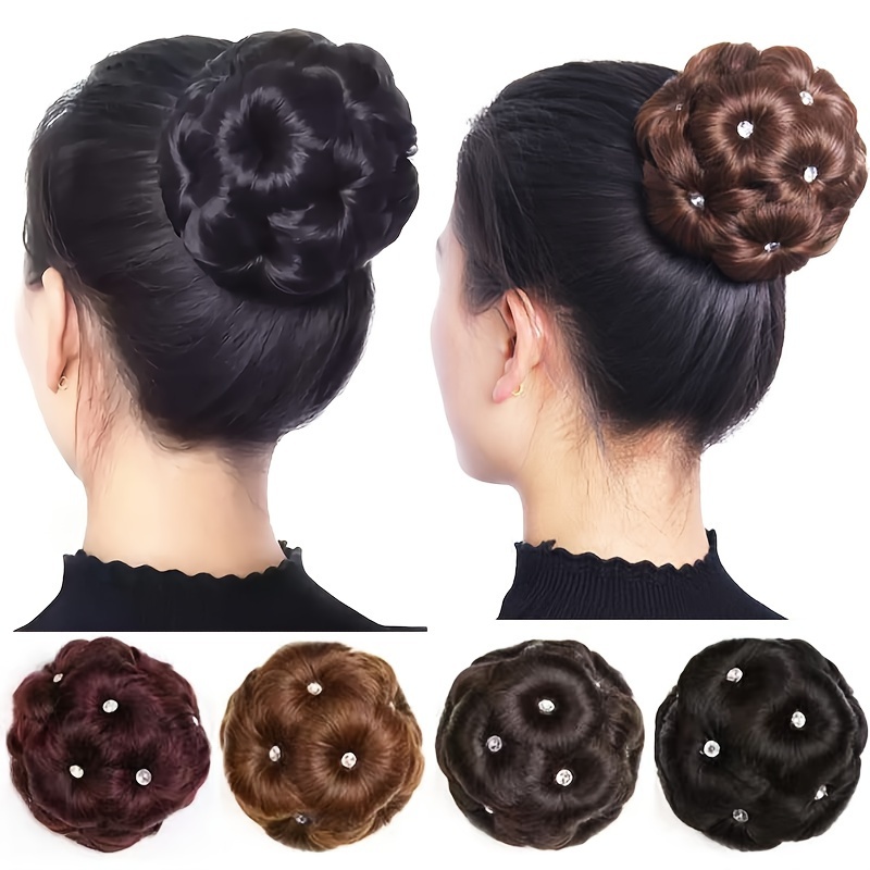 

Elegant Clip-in Hairpiece With Rhinestones - High-temperature Synthetic Fiber, Styling For All Women, In Black, Brown, And Burgundy