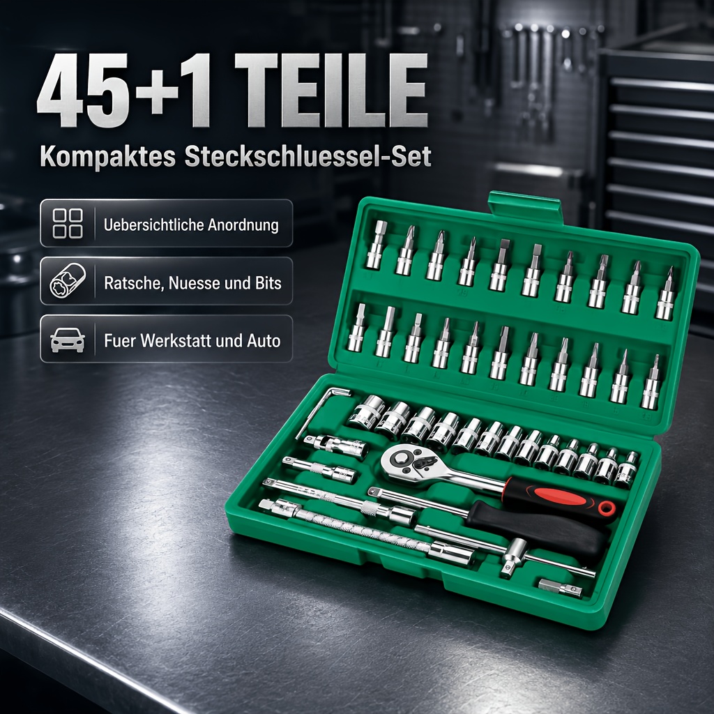 TEMU 45 1pc Tool Set With Transport Case, Portable And Practical Car Tool Kit, Including Sizes Of Ratchet Wrenches And Socket Wrenches