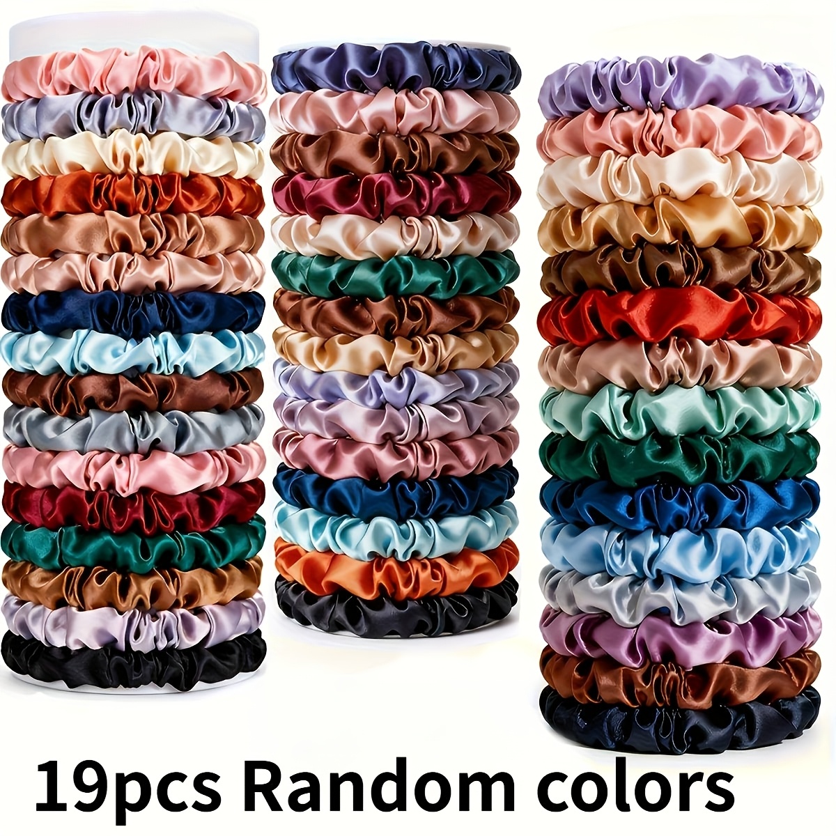 TEMU 19pcs Premium Colorful Large Scrunchies - Rich Tones, Soft & Highly Elastic, Random Color, Hair; Perfect For Daily Wear, , Parties, Or As Gift -