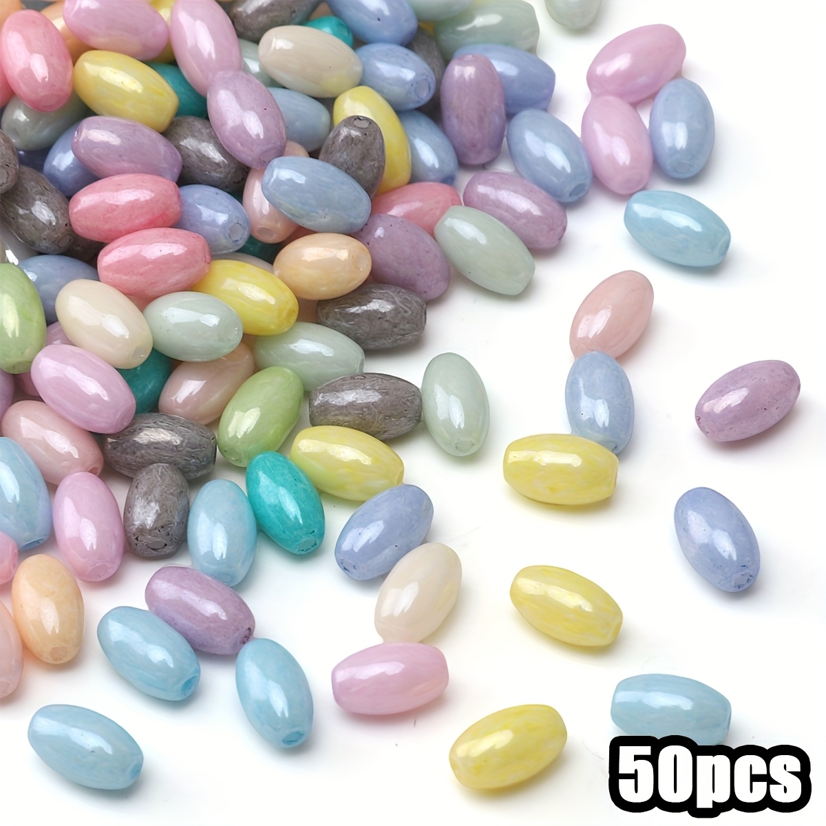 TEMU 50pcs Random Color Mixing High- Solid Color Cream Baked Paint Rice Edge Beads, 4x7mm Colorful Oval Beads, Used For Making Jewelry, Bracelets And