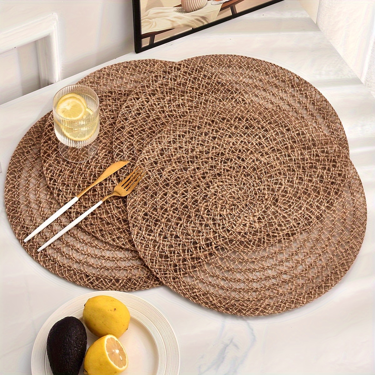 

4pcs/2pcs Jute Round Placemats Table Decoration Placemats Natural Material Placemats