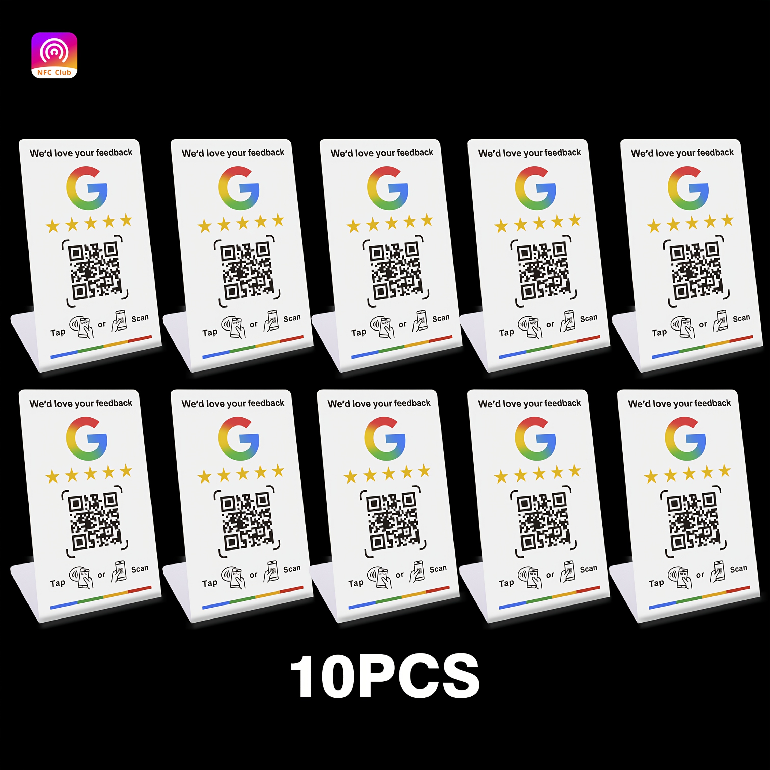 TEMU NFC Tap e Codice QR, facile configurazione con gestione del link di recensione, PVC resistente, per Google Reviews, Tiktok, Instagram e con i