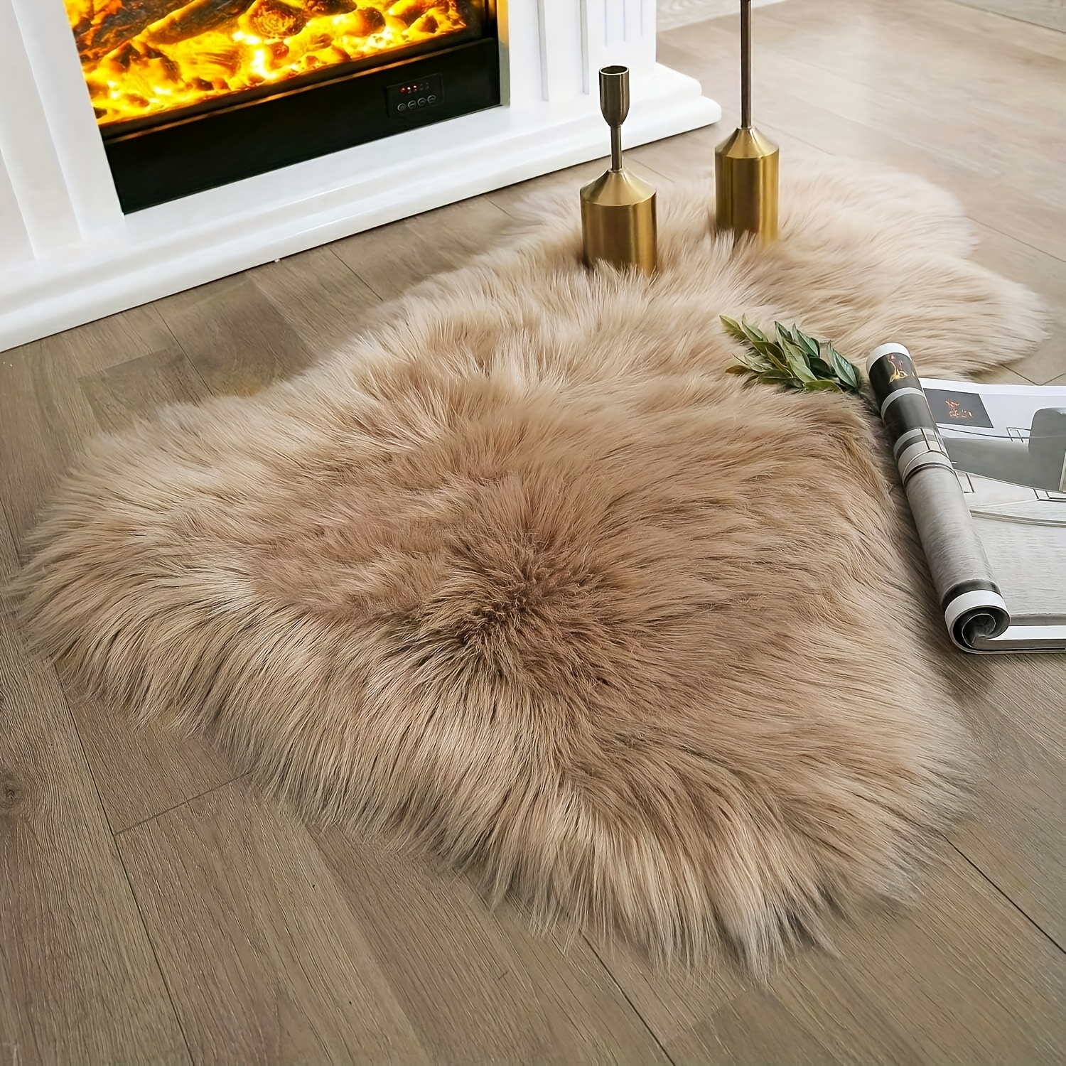 Image of 1pc Long Pile Gourd Shaped Autumn Winter Rug - Fluffy, Warm, Lightweight, For Living Room Sofa Cushion, Bedside Mat, Bedroom, Coffee Table & Home Decor, Chair Pad, Pet Mat, Machine Washable