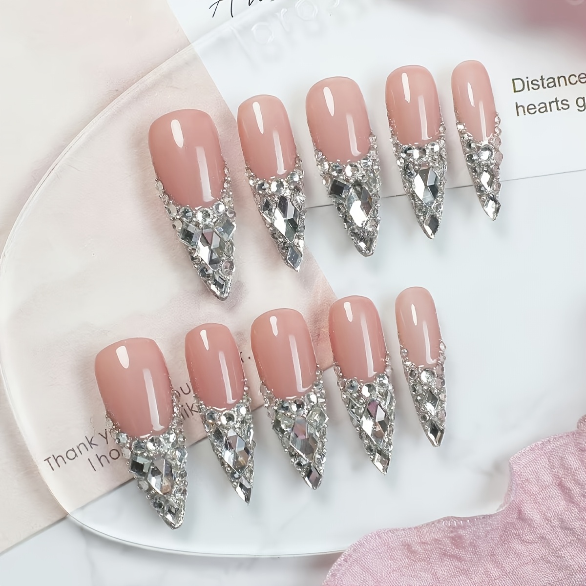 TEMU 10pcs Set Of High-end Luxury Elegant Style, Hand-painted Three-dimensional Square Glitter, Full-drill Handmade Nail Art Stickers, Suitable For