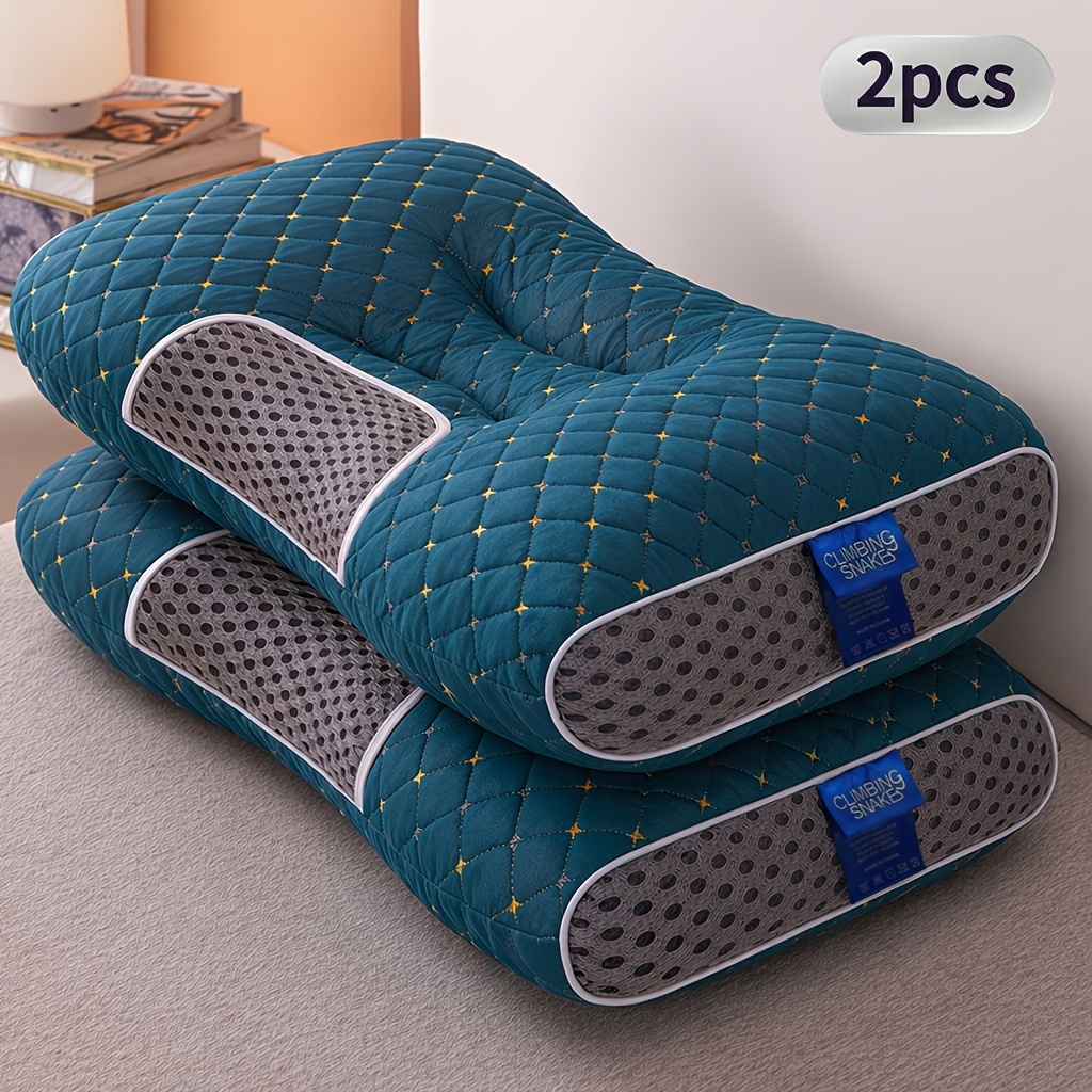 TEMU 2pcs All Season Neck Support Pillows, Ergonomic Contour Design, Bedroom Essential, Soft Support, Not Easy To , Ideal Pillow For Side And Back