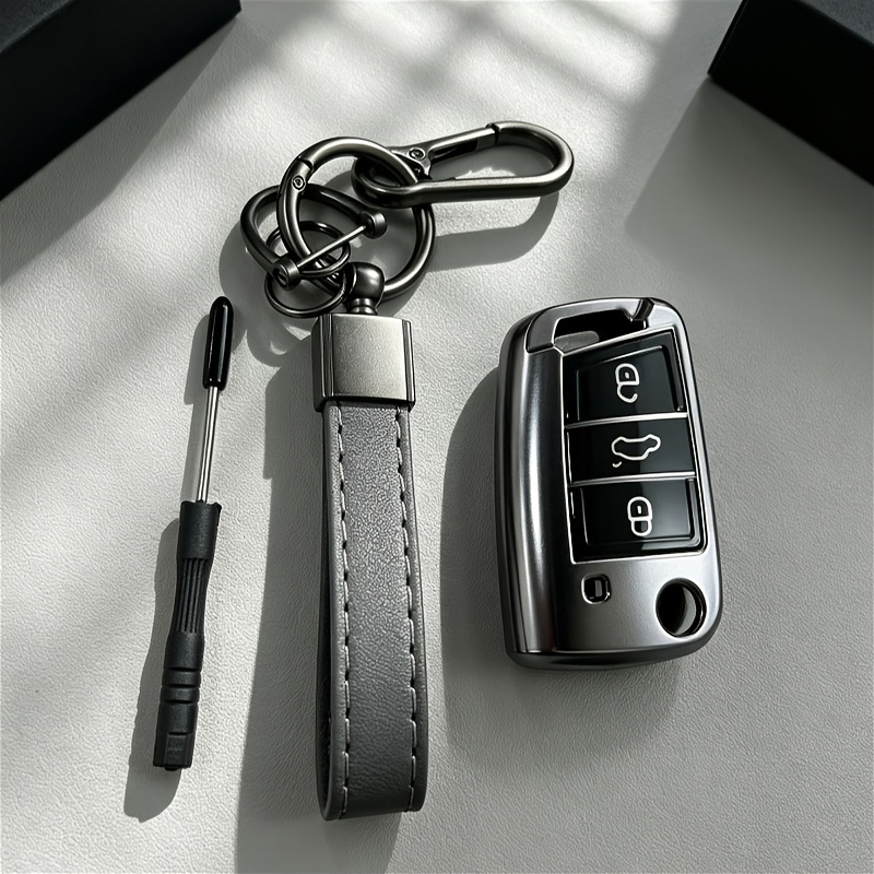 Image of Titanium Gray Tpu Metal Belt Key Case For For Golf 7 For Mk7 For Tiguan For For Octavia For Seat For For Leon For Fr 2 For Ibiza High-end Car Keychain Key Pouch
