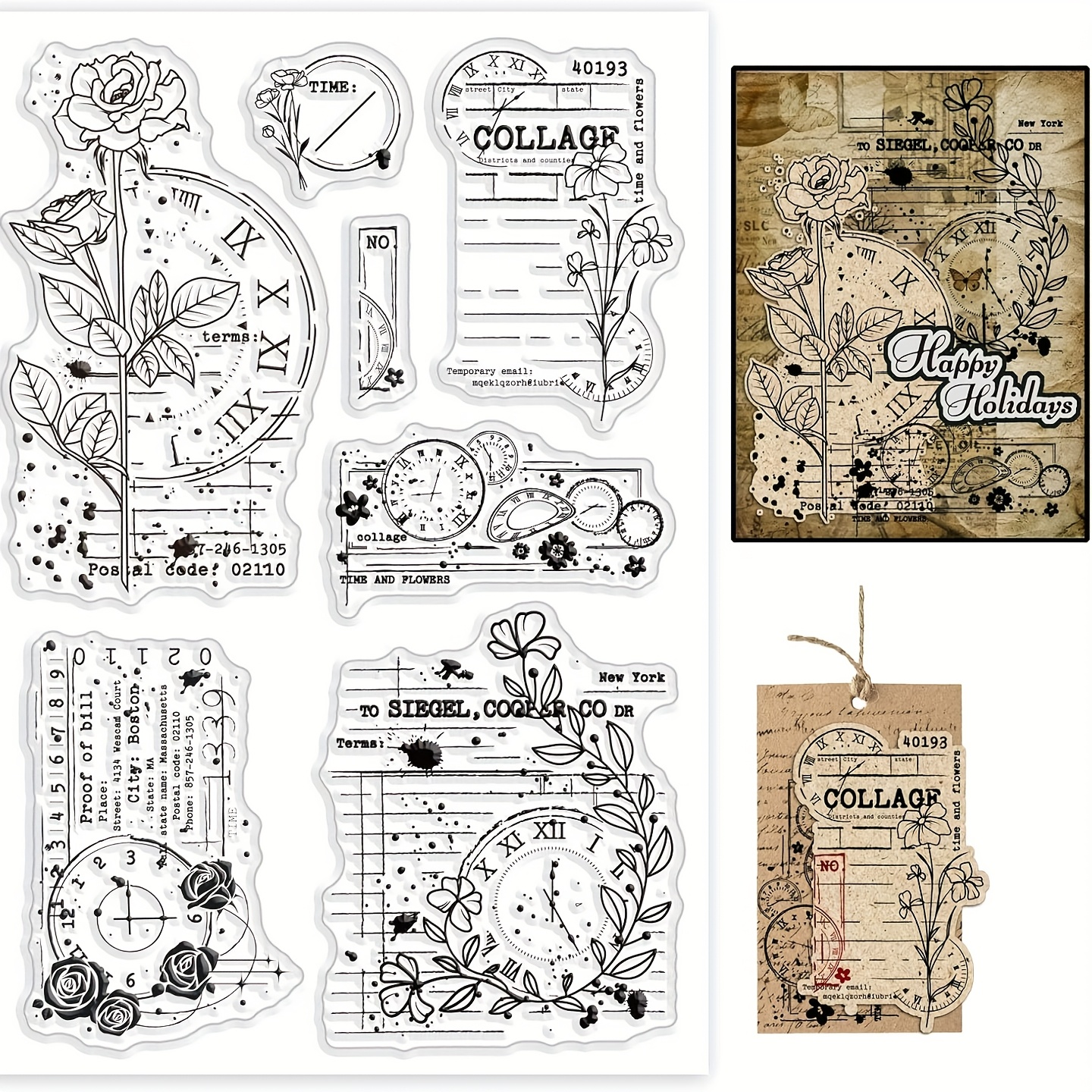 Image of 1pc Retro Clock Transparent Stamp Pvc Handmade Tool Transparent Embossing Stamp Stamp For /card Making Home Decor Craft Supplies Rubber Stamp