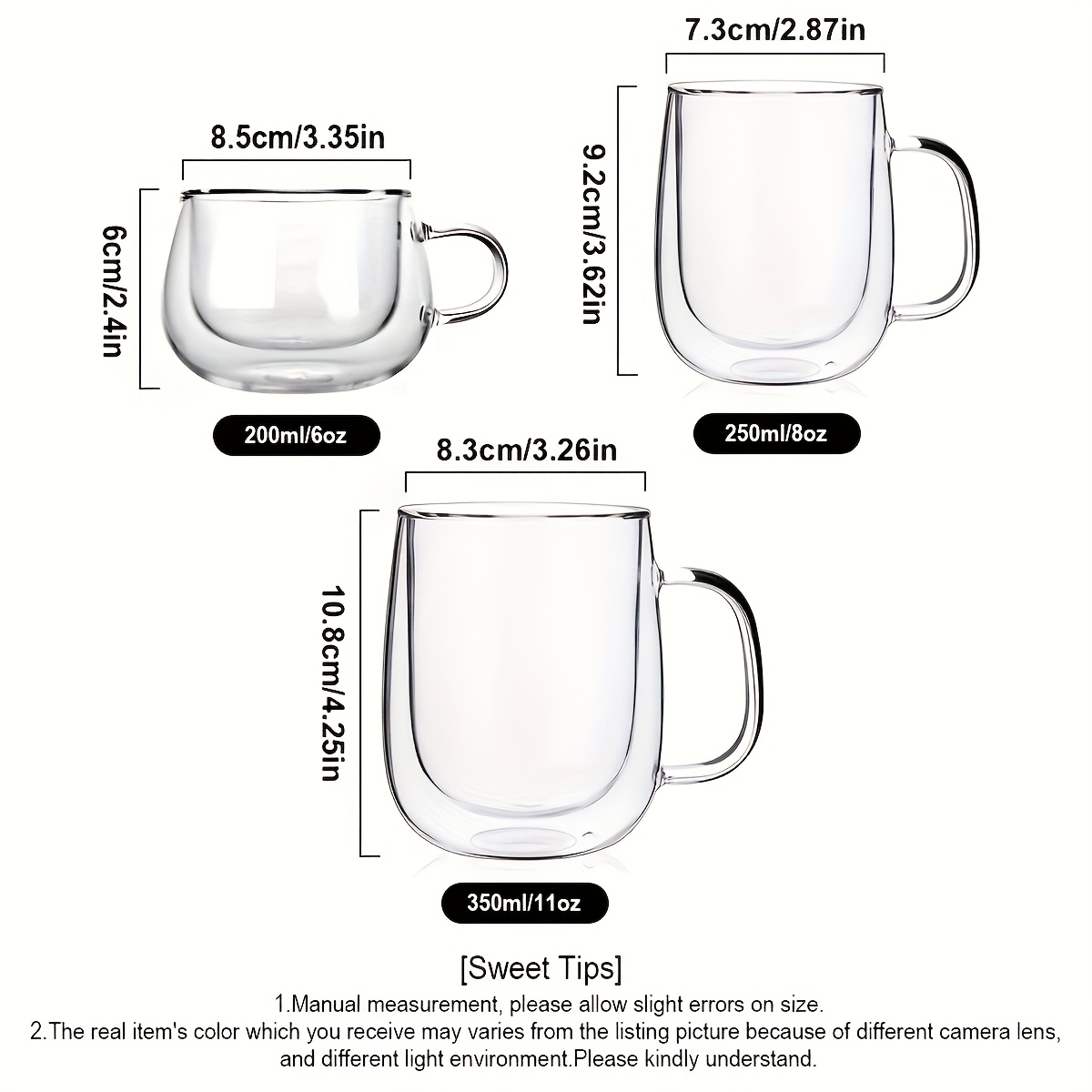 2 pack glass coffee mugs 11 15 8 6oz double wall insulated - Temu Oman