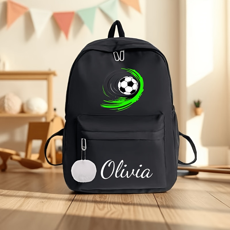 TEMU 1pc Back-to-school Personalized Fashionable Versatile Casual Backpack, Customizable Name Text Or Number, Ink Football Print Design. Black. Large