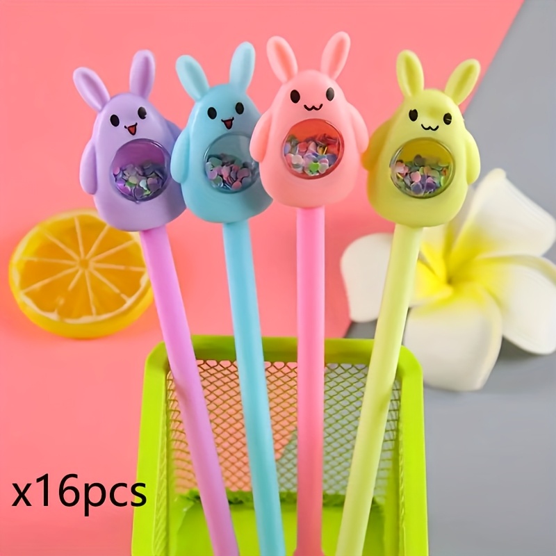 16 Brokatowych Długopisów w Kształcie Królików - Idealny Prezent na Wielkanoc, Czarny Atrament, Płynne Pisanie,…: retailer-supplied image