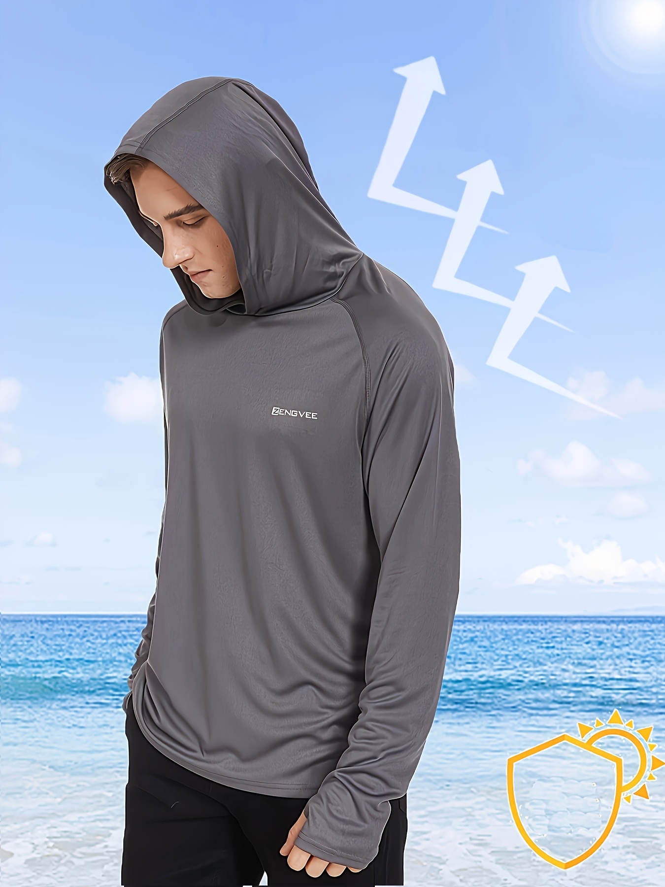 Mens Hooded Fishing Shirts Long Sleeve Summer Sun Protection
