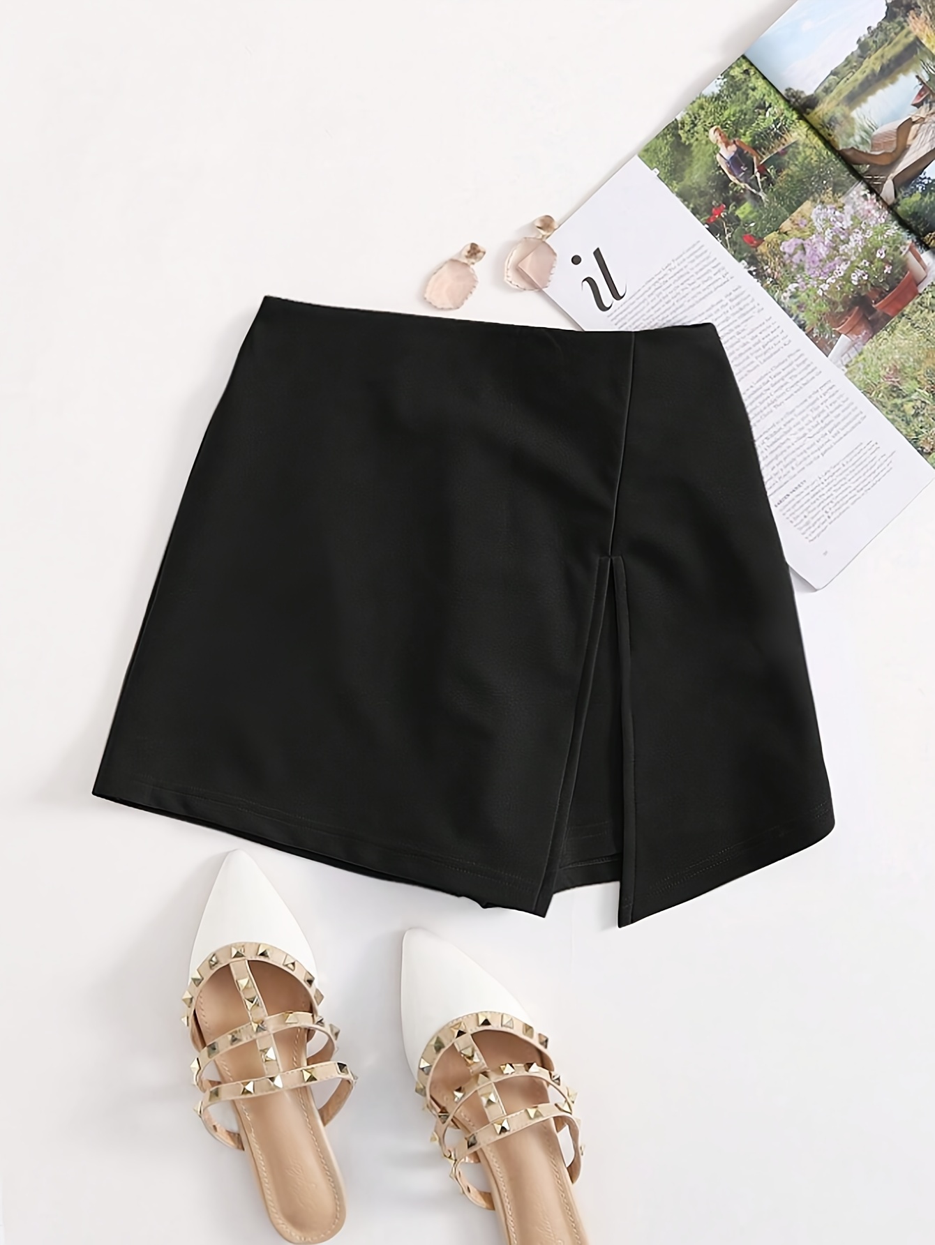 Solid Color High Waist Shorts, Casual Split Hem Skort For Spring & Summer, Women's Clothing