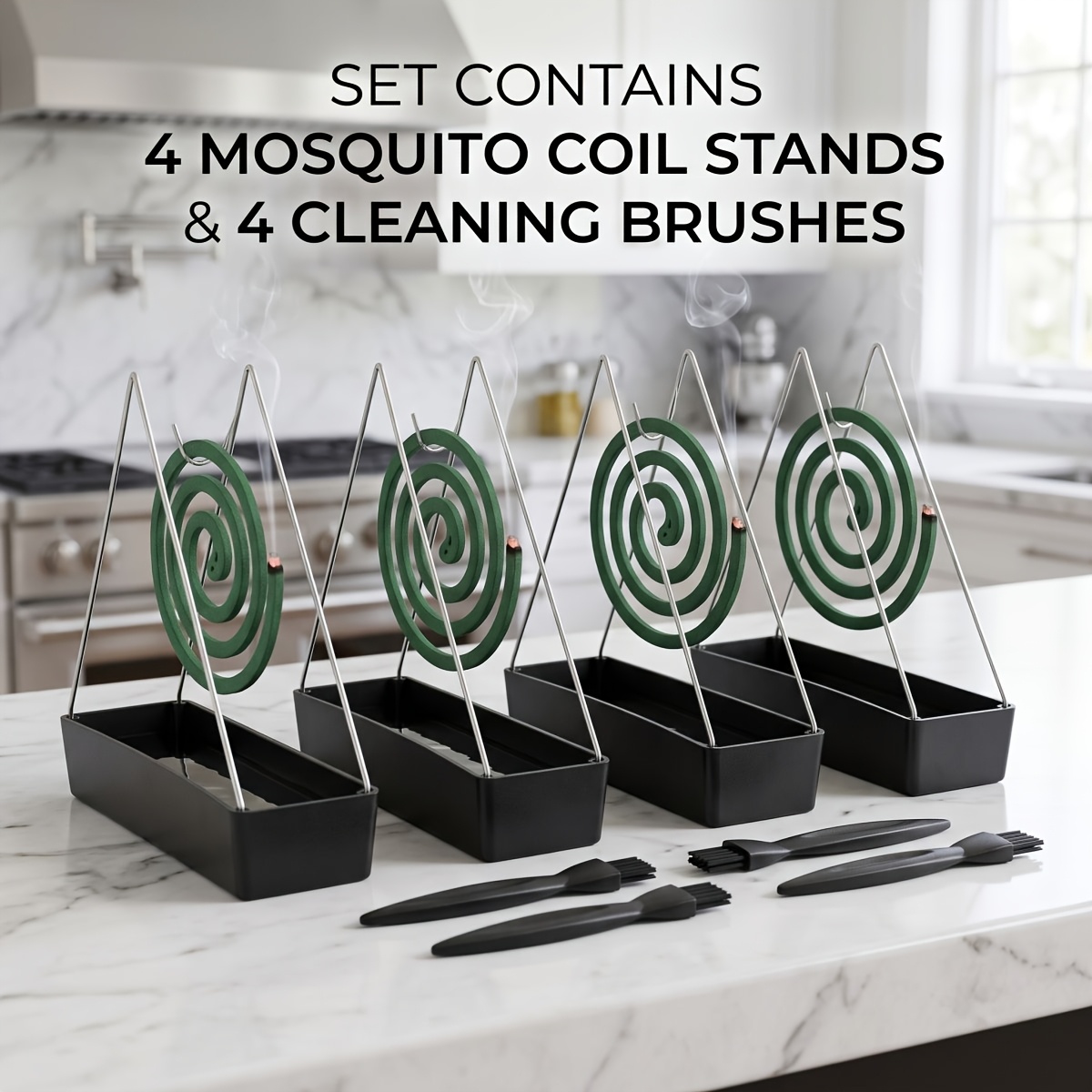 TEMU 8pcs Set Including (4pcs Heavy Coil Holders And 4pcs Cleaning Tools) Wire 3d Coil Holders Exquisite Holders Home Hanging Incense Burners Sturdy