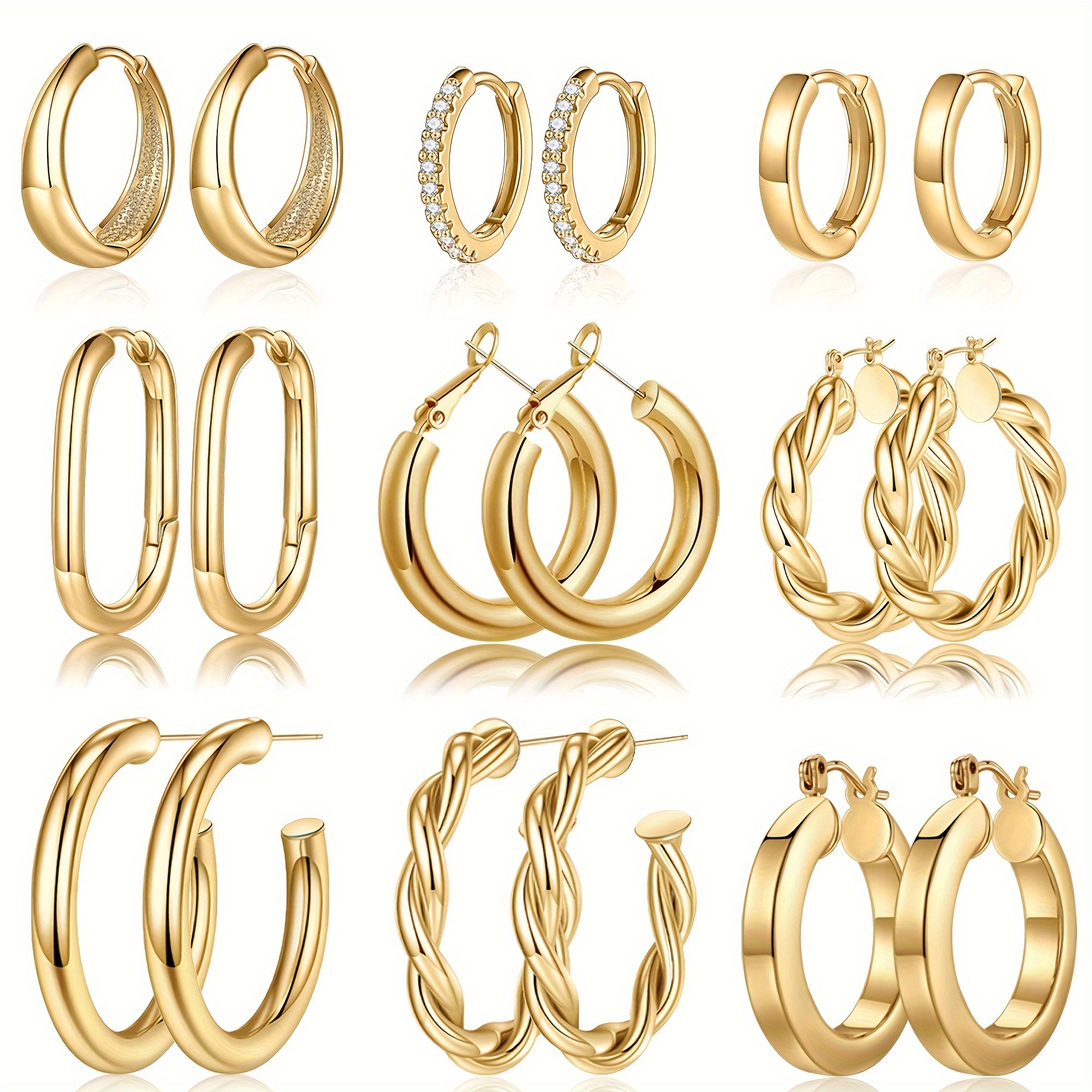 

9 Pairs Of Women's Earrings, Hoop Earrings Set, Men's Women's Teen Women's Hypoallergenic Heavy Lightweight Hoop Earrings Studs