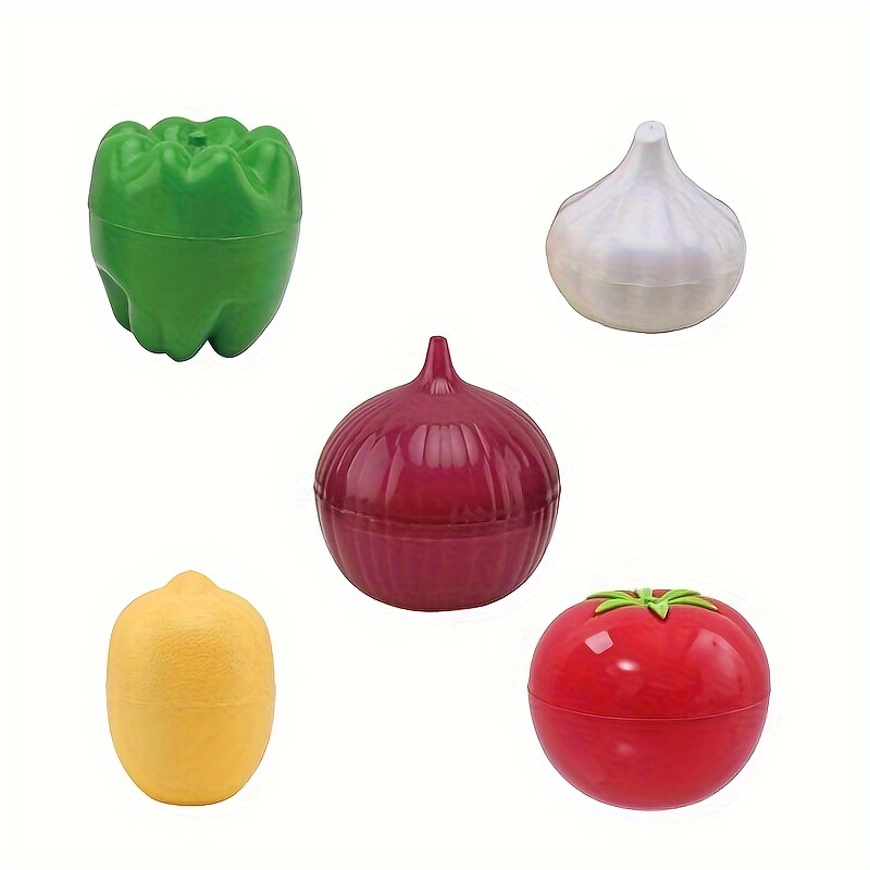 Image of Set Of 5 Fruit And Vegetable Shaped Containers, Storage Box Set For Fruits And Vegetables, Fresh-keeping Boxes For Lemon, Avocado, Tomato, And Onion In Refrigerator Or Freezer, Kitchen Essentials