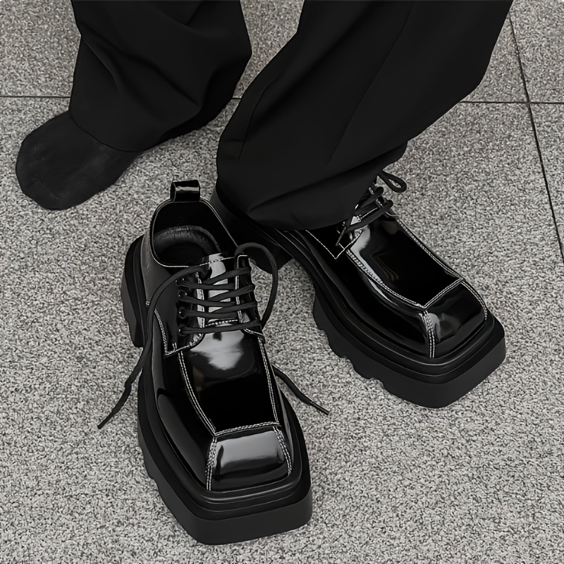 scarpe derby nere lucide punta e spessa Temu Italy