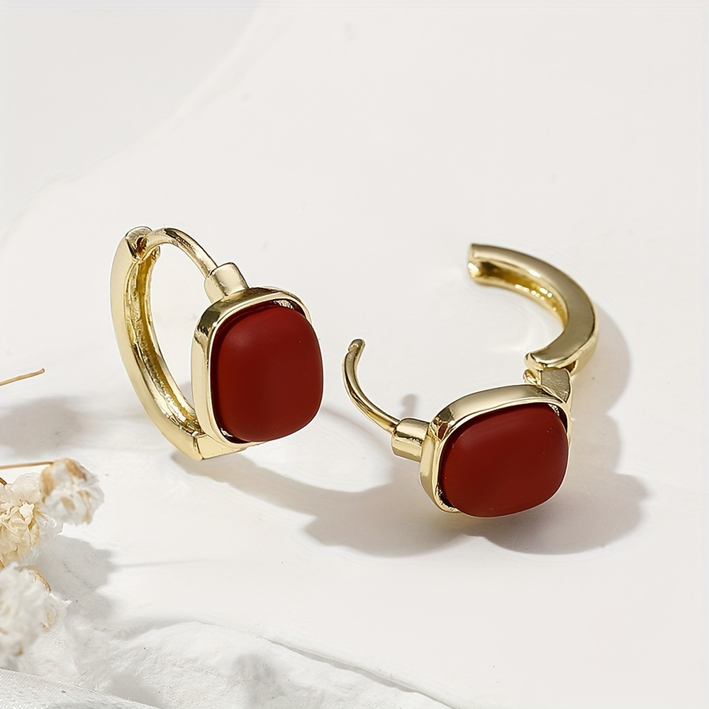 Vintage Wine Red Saddle Drop Glaze Ear Buckle Earrings