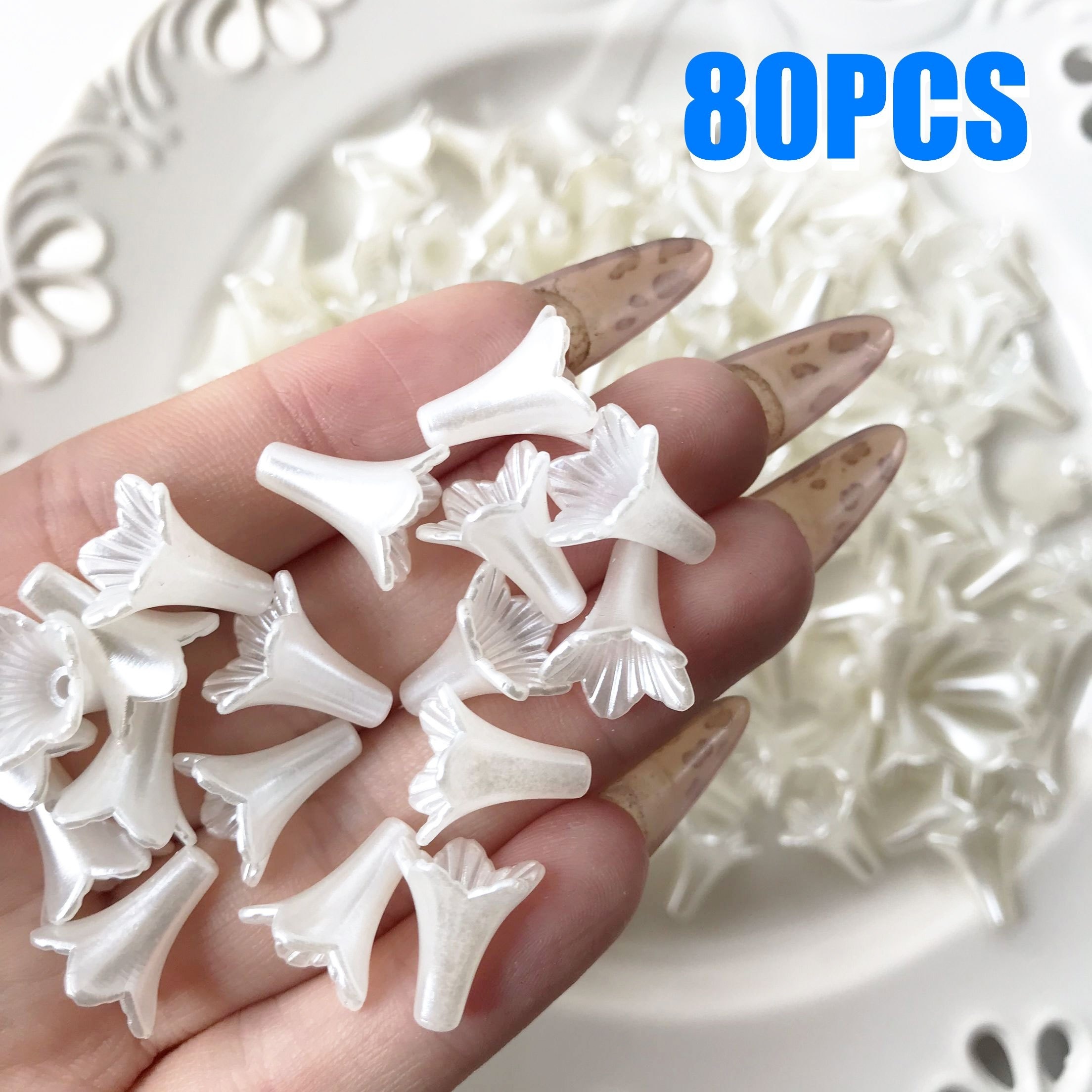Image of 80pcs Of 12mm*13mm Craft Materials, Trumpet Flower Beads, Small Additions For Bracelets, Dresses, Hair Ornaments, And Decorations