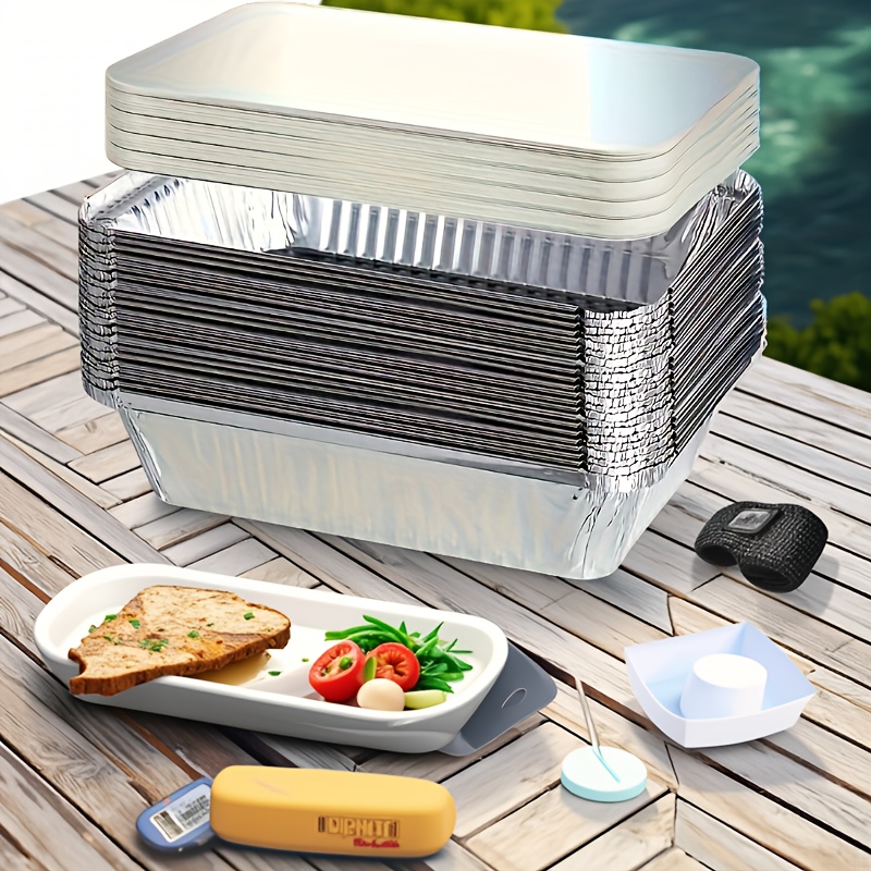 TEMU Lot de 60 boîtes + 60 couvercles, petit contenant en aluminium avec couvercle et boucle de sécurité - Plateaux polyvalents jetables pour plats à