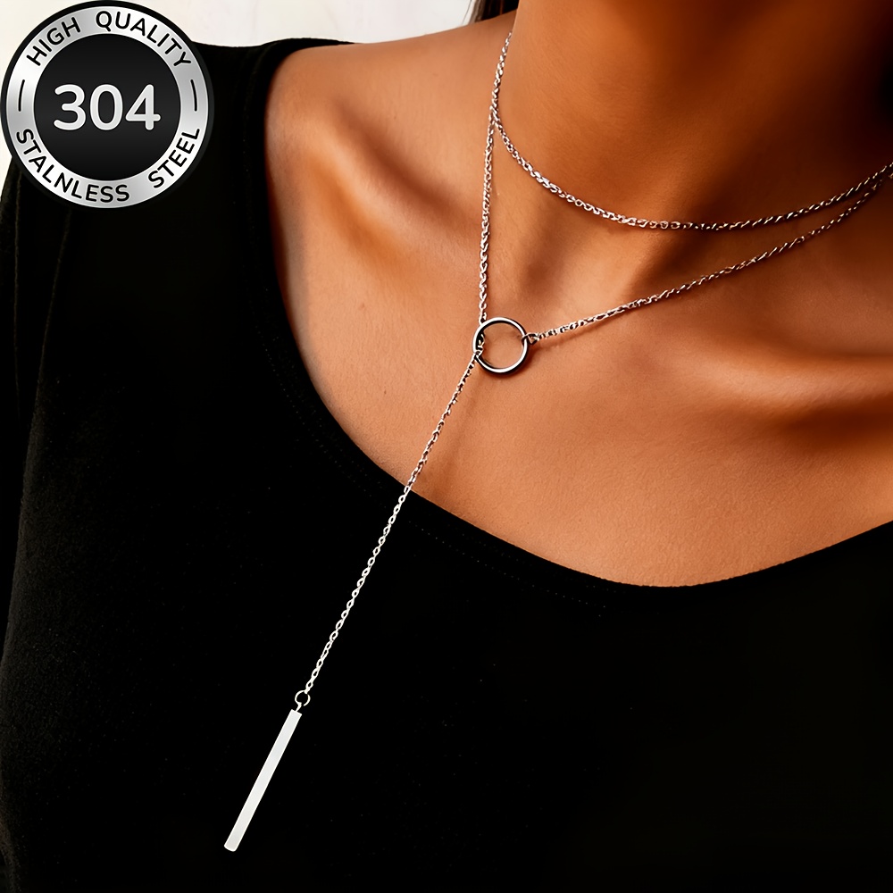 E-shop Hochwertige Edelstahl Halskette mit doppeltem Stapel, Anti-Fade, einfach und elegant, modische Damen Halsketten für den oder Partys,
