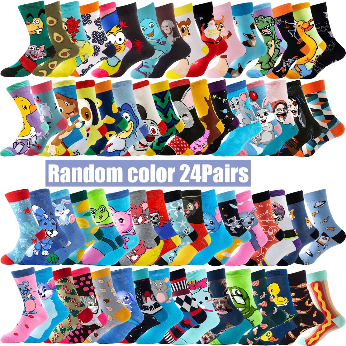 E-shop 6/12/24 Paar Zufällige Farben Herren Damen Lustiges Design Hip Hop Novelty Socken Obst Tier Bunte Modestrümpfe Hund Katze Fuchs Panda Banane