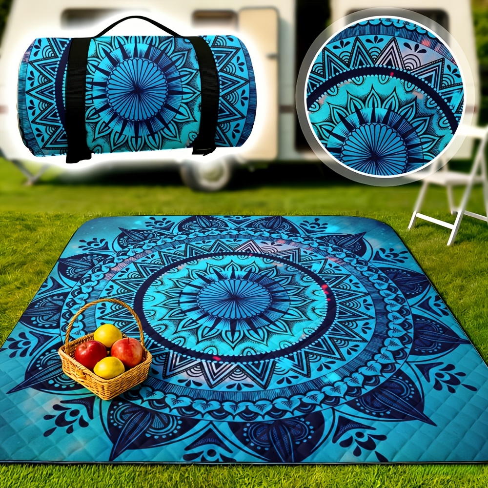 1pc, Blue Mandala 78x78 Inch Extra Large Foldable Soft Picnic Mat, Portable Outdoor Blanket Perfect For Family Picnics, Park Activities And Camping