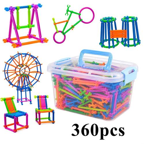 item picture 360pcs block stick set colorful interlocking toy plastic geometric set random colors and random shapes ideal as a birthday gift holiday gift toy set stacking block toy set