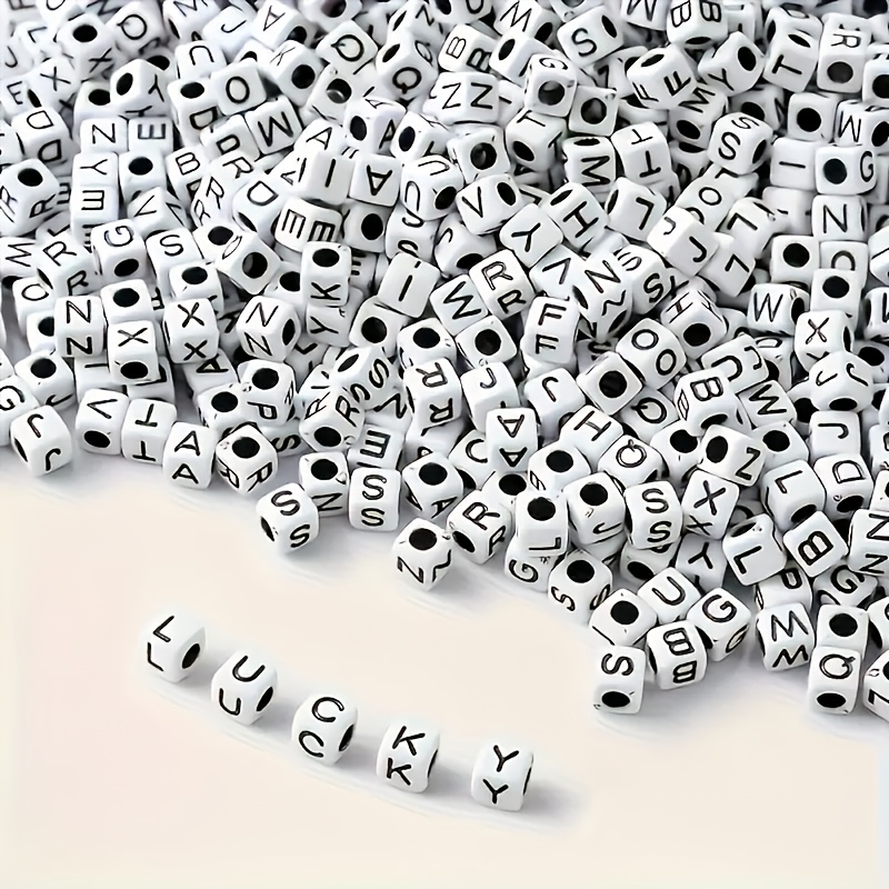 

500pcs Elegant White Acrylic Alphabet Beads With Black Letters, 6x6mm Square, Large Hole For Easy - Diy Bracelets & Necklaces Jewelry Making, Beads For Jewelry Making