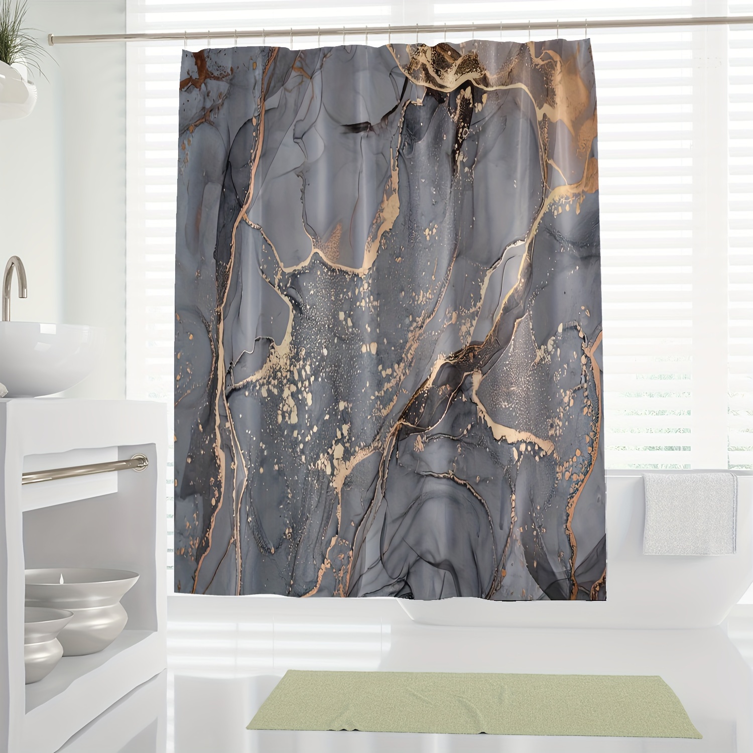 

1pc Luxury Modern Gold And Grey Toned Marble Pattern Digital Print Shower Curtain, Waterproof Bathroom Decor, Shower Curtains