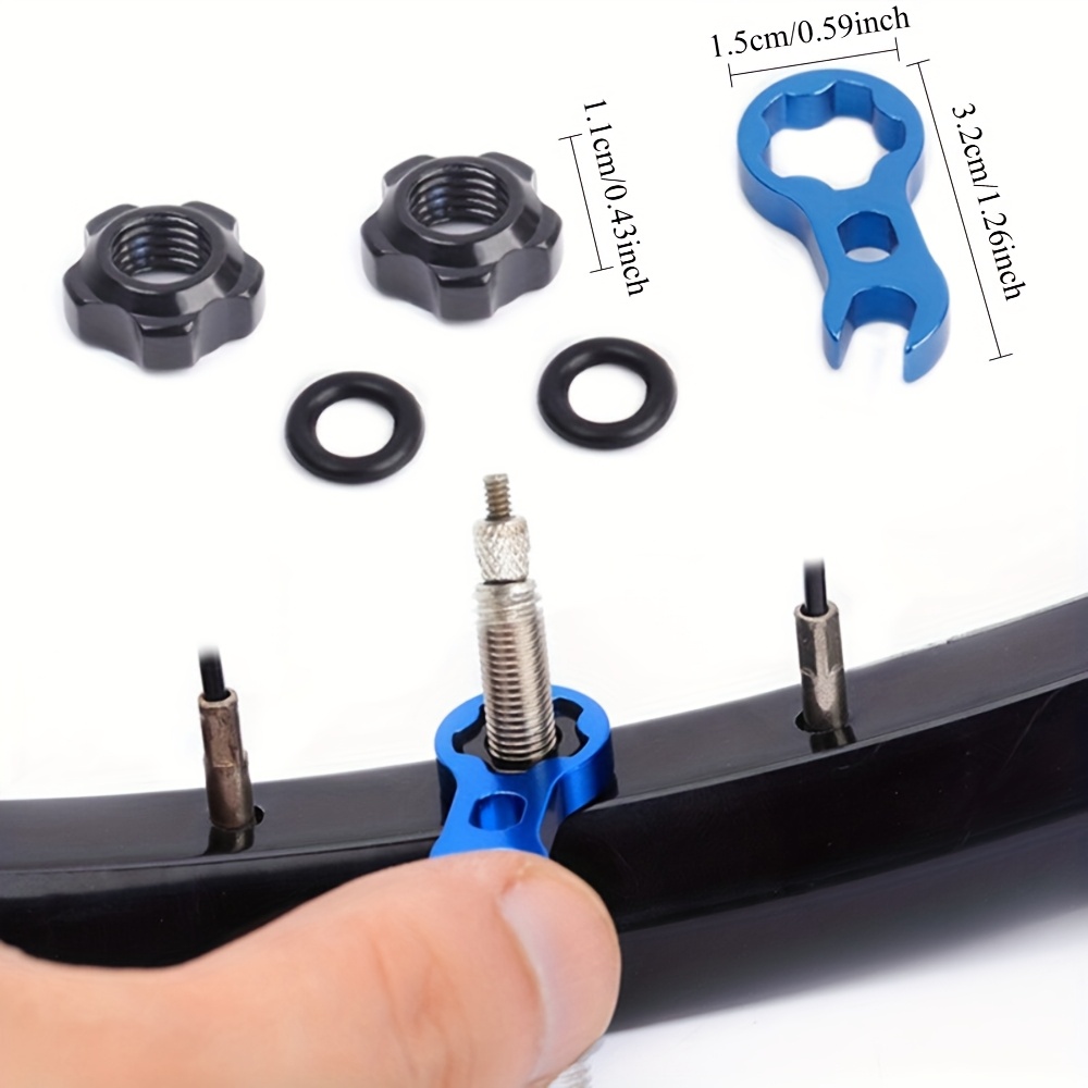 Image of 1set Valve Nut Tool Kit For Mountain Bikes, Includes Mtb And Road Bicycle Tubeless Tire Valve Cap With Installation Wrench, Fixed Nut Washer, And Tire Protection Additions