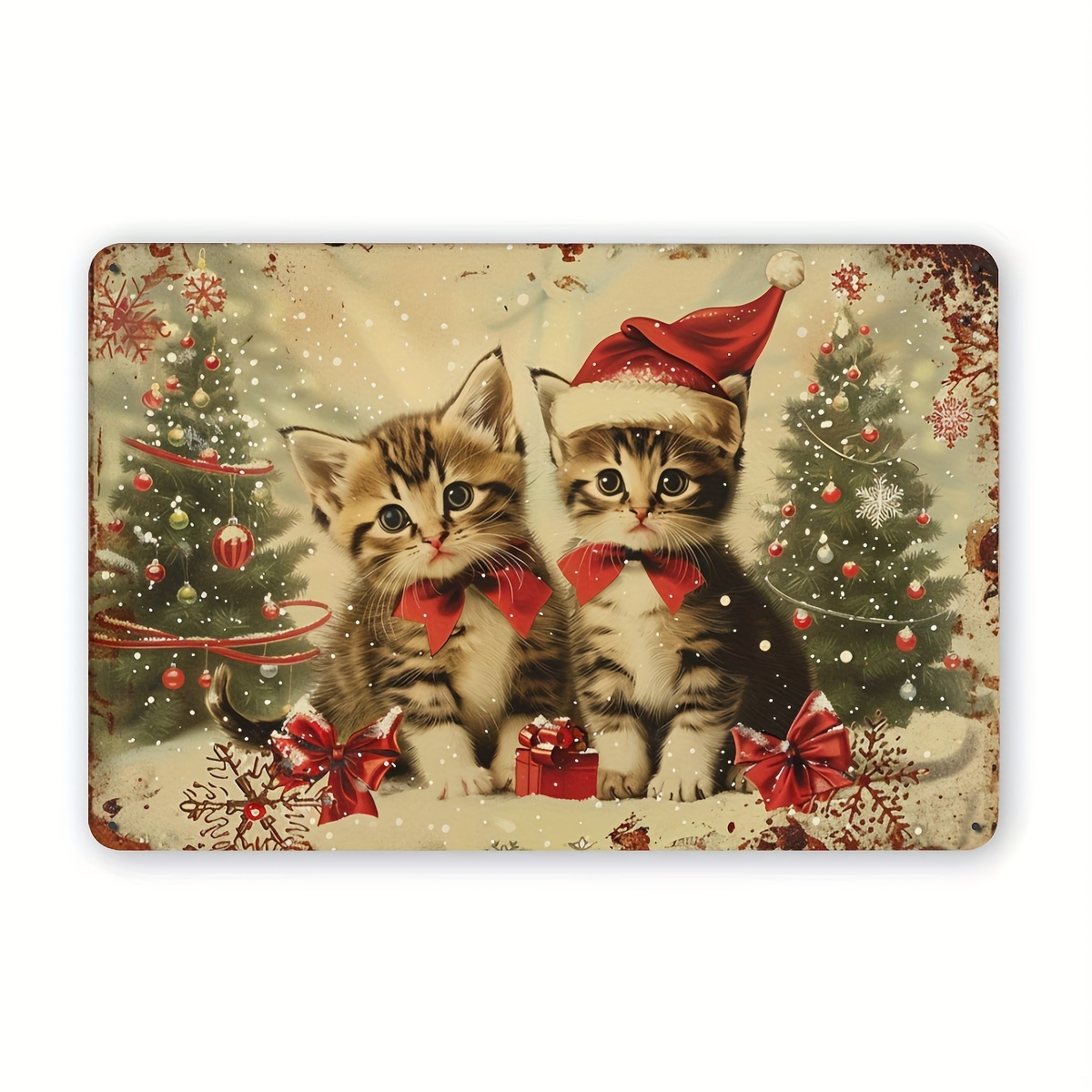 

Vintage Christmas Kittens Metal Sign: Festive Art Design, Perfect For Home Decor, Pet Shops, Cafes, Offices, Bookstores, Gift Shops, Schools, Hotel Lobbies, Malls - 12x8 Inches