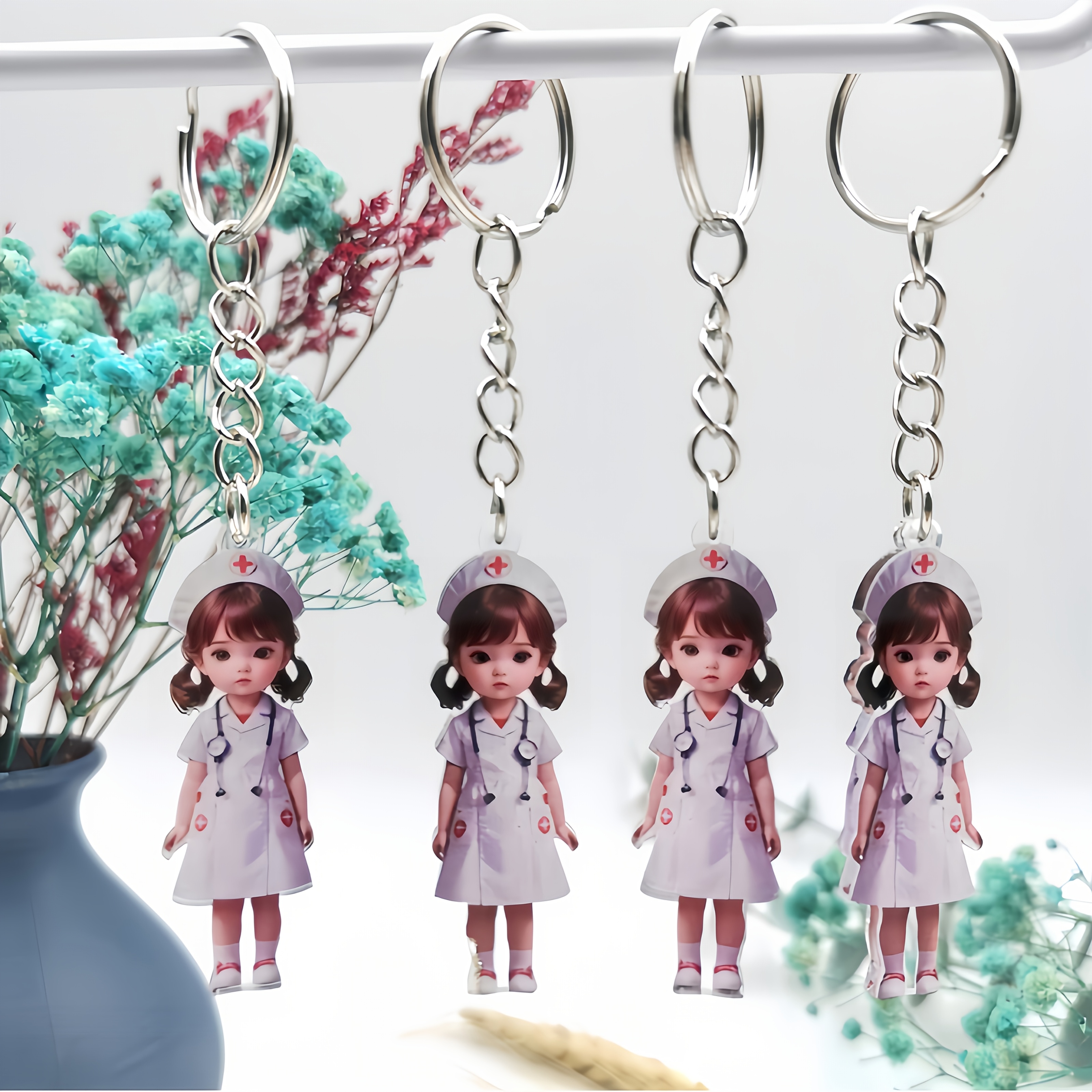 

Acrylic Nurse Keychain, Cute Cartoon Design, Waterproof, & Chemical Resistant, Ideal For Christmas Or Halloween, Burr-free