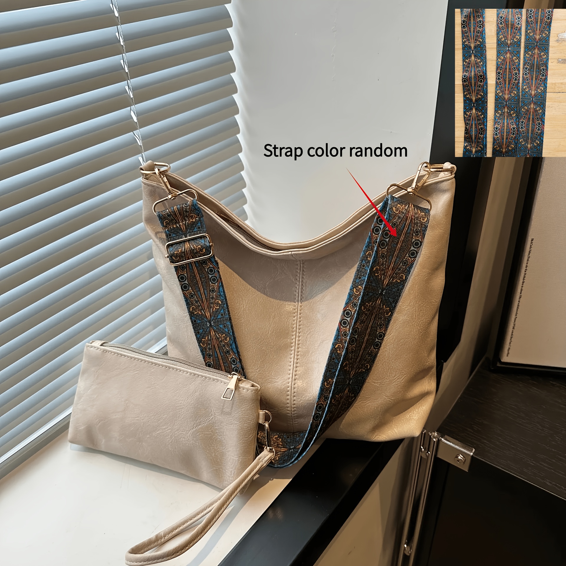 TEMU 2pcs Retro Pu Material Women's Bucket Tote Bag Set, Adjustable Wide Shoulder Strap Large Capacity Matching Set, Meeting And Versatile Fashion,
