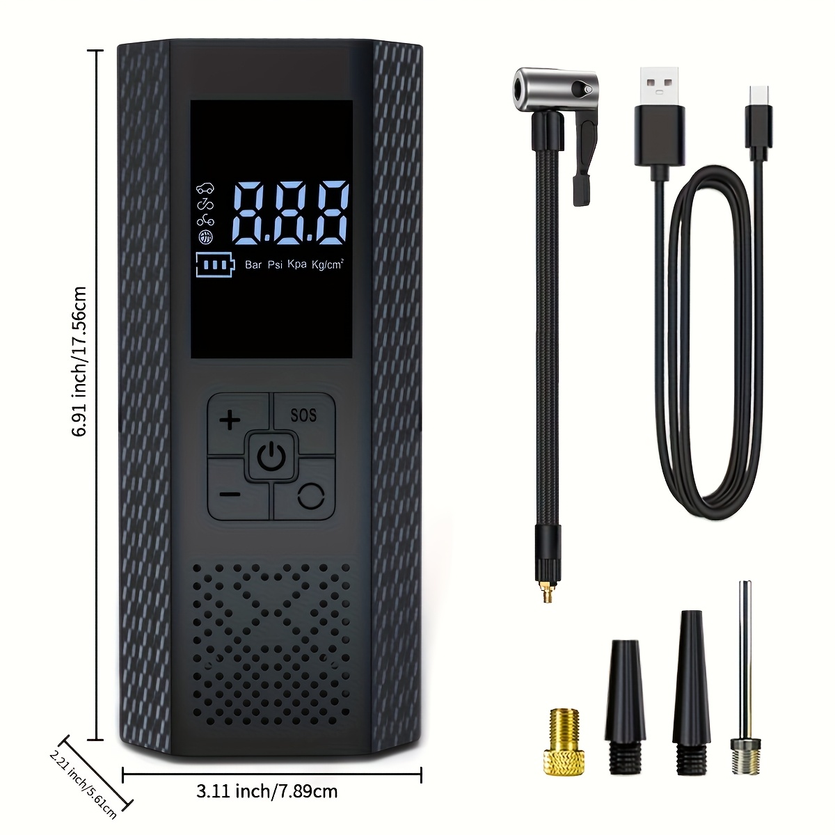 E-shop Tragbarer Auto-Kompressor, digitaler Reifenfüller mit Display, wiederaufladbare Lithium-Batterie und LED-Licht. Geeignet für Autos, Fahrräder,