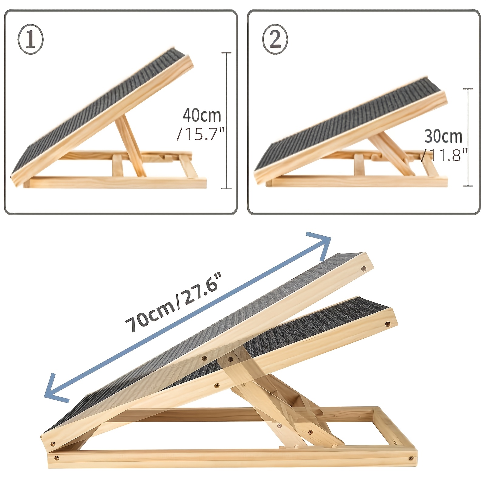 TEMU Escalera para mascotas ajustable de 70 cm/100 cm, escalera de trepado plegable antideslizante, rampa para perros y gatos ajustable, escalera de