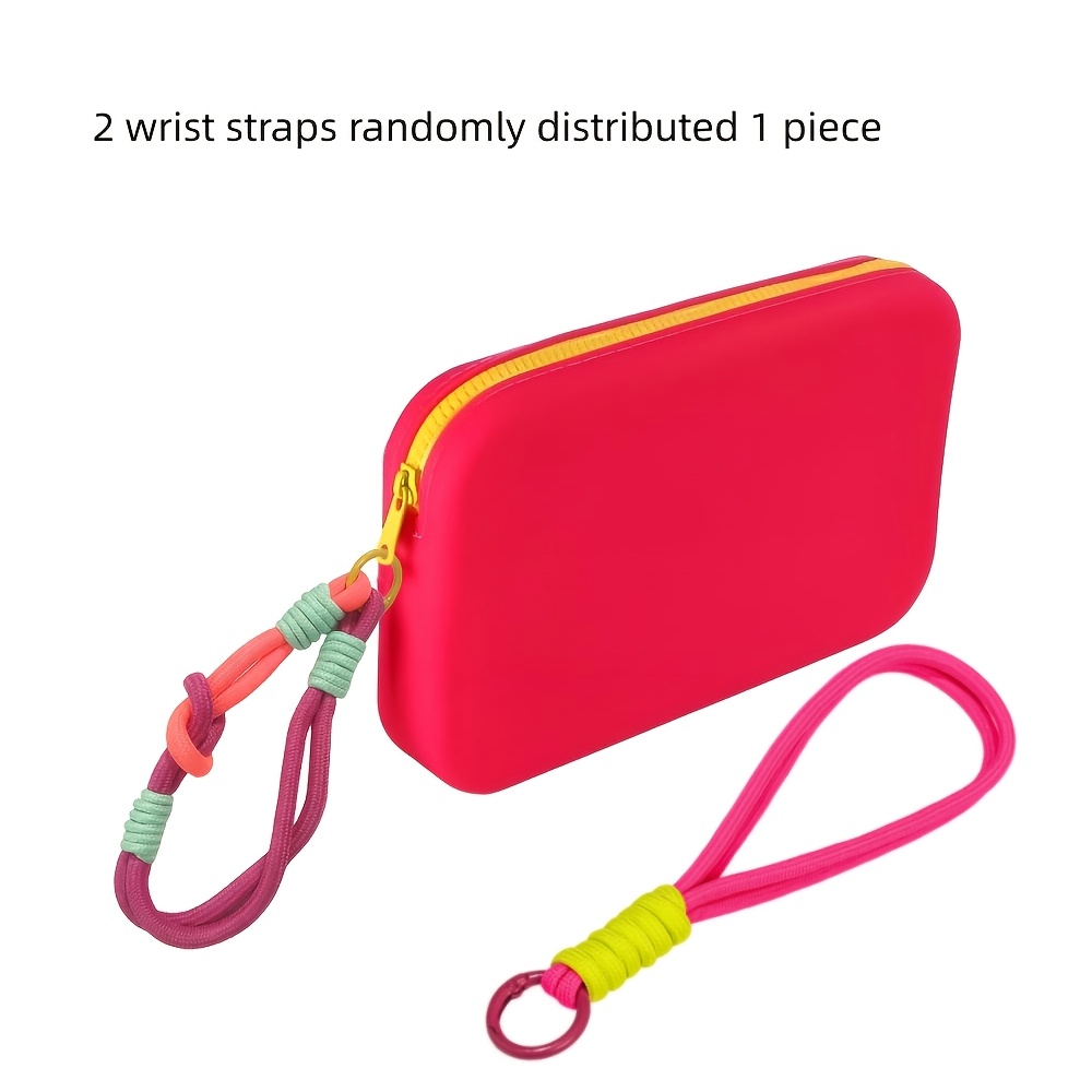 TEMU Grand sac de Cosmétique en silicone avec corde colorée, sac de passeport, sac de plage, sac de plage portatif, sac de poignet de couleur unie