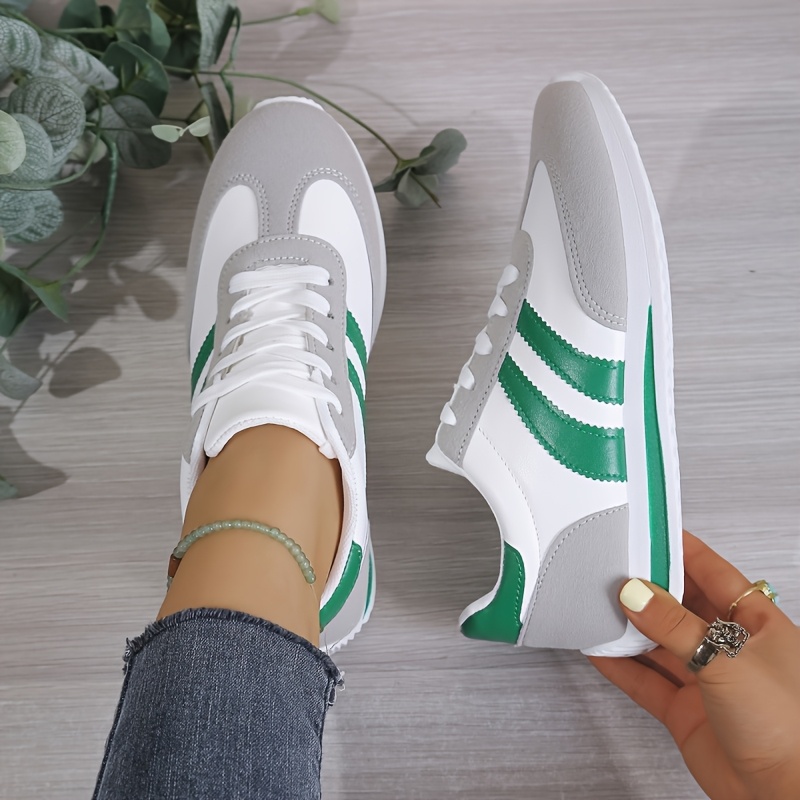 baskets basses pour femme gnpv   synth   l g re et semelle en eva lacets rayures multicolores   es toutes les tenues semelle amortie pour   de sport la plage   rieur   es base blanche avec motif rayures pour   et   chaussures pour cn36 eu36 vert 14