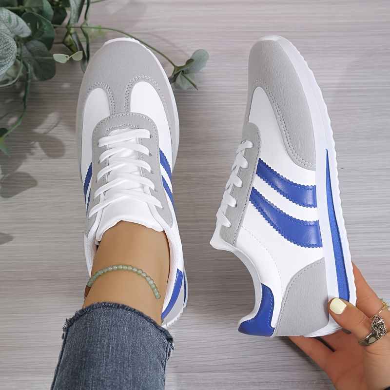 baskets basses pour femme gnpv   synth   l g re et semelle en eva lacets rayures multicolores   es toutes les tenues semelle amortie pour   de sport la plage   rieur   es base blanche avec motif rayures pour   et   chaussures pour bleu cn36 eu36 13