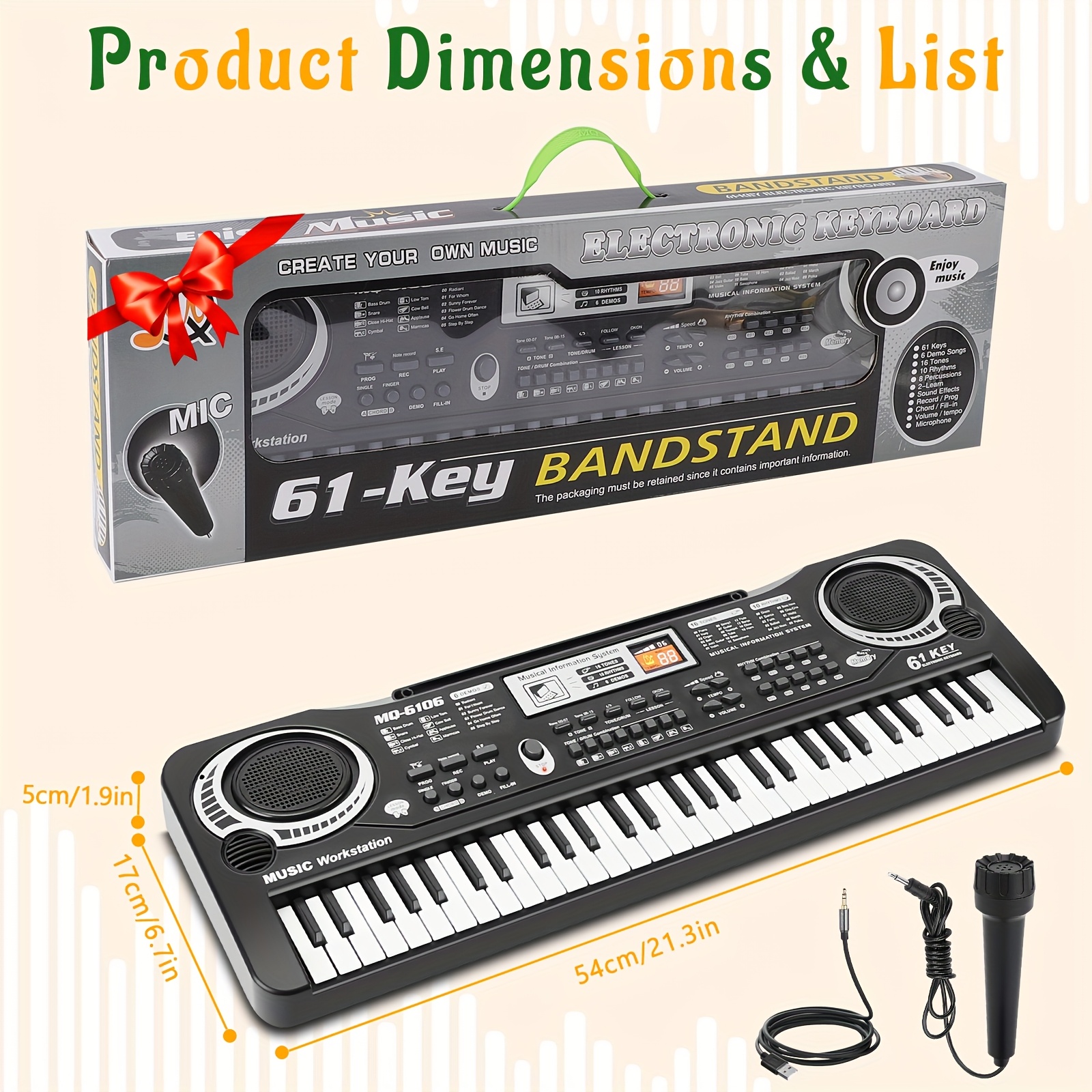 TEMU 61- Piano Keyboard With Microphone - Usb-powered Electronic Keyboard With Built-in Microphone, 61-key Keyboard, 88-key Keyboard