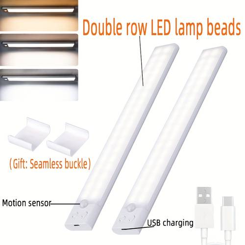 2 peças led com sensor de recarregável via usb, sem fio, de iluminação, luz / para cozinha, armário, corredor e escadas, iluminação noturna, luz de para computador, gadget usb, luzes de armário usb