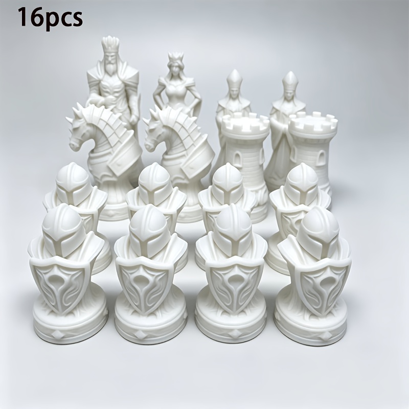 TEMU 16pcs Gothic Revival Chess Set With Pieces - Elegant Black & White Strategy Board Game Suitable For Gift, Role-playing Game For &,