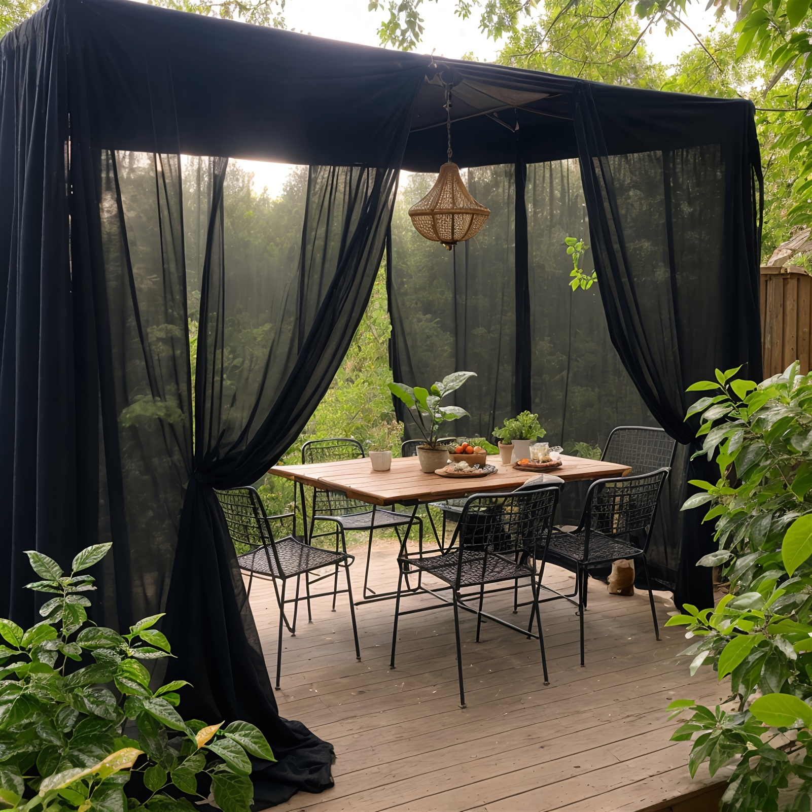 

Black Sheer Mesh Curtain For Outdoor Patio - Breathable, Semi-transparent For Gazebo & Pergola Decor (cord Not Included) Outdoor Curtains Outdoor Curtains For Patio Waterproof