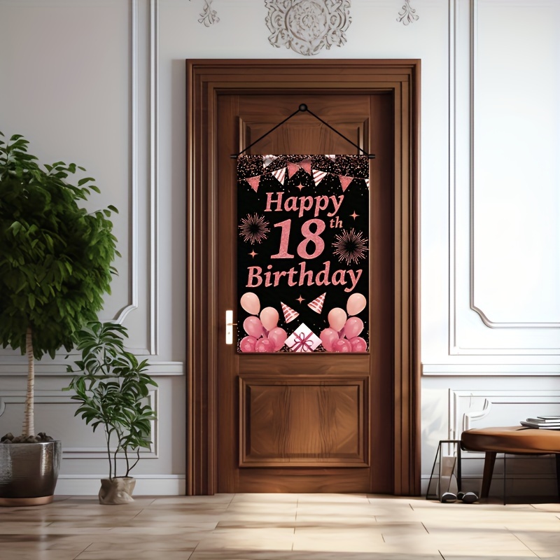 

2d Door Banner Happy 18th Birthday Door Banner, Polyester Party Decoration Sign, No Electricity Needed, Porch Signage For Entryway, 18th Birthday Hanging Flag