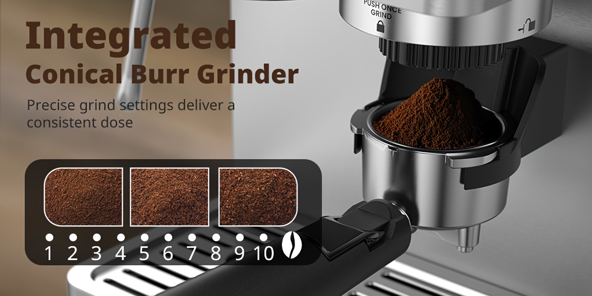 Alles-in-één Espressomachine: 20-bar Italiaanse Koffiezetter met Instelbare Molen, Dubbele Ketel, Stoomspuit en LCD Touchscreen. Ideaal voor Latte, Cappuccino, IJskoffie, Americano en Espresso